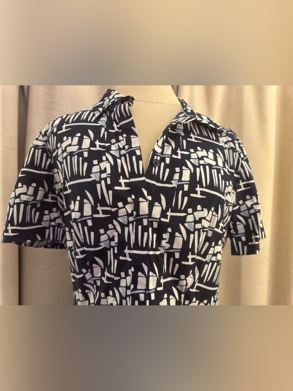 Tory Burch Navy and White Abstract Print Dress Size 12 - Picture 2 of 11